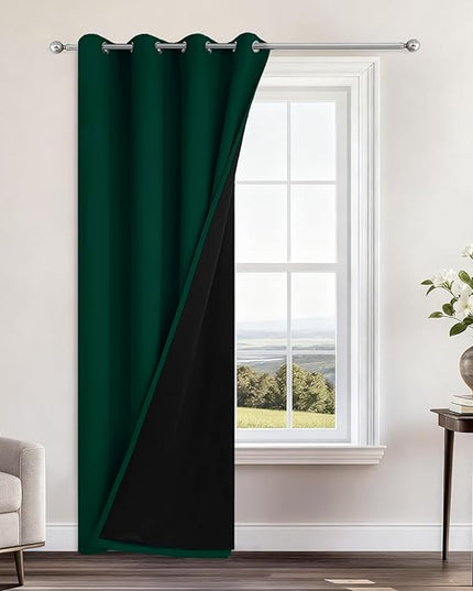 Yakamok 100% Blackout Curtains 84 Inches Long, 2 Thick Layers Heat and Full Light Blocking Soft Thermal Insulated Drapes for Bedroom(52" Wide Each Panel, Green, 1 Panel)