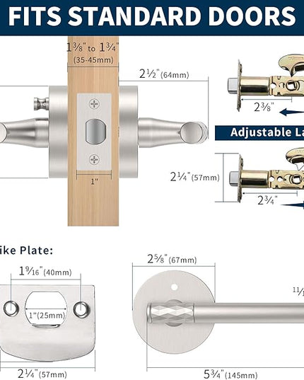 1 Pack Brushed Nickel Privacy Door Handle - Keyless Entry, Heavy Duty Zinc Alloy Lever for Bedroom/Bathroom