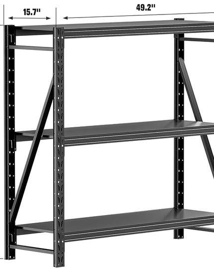 Heavy Duty Garage Shelves – Metal Shelving Unit with Adjustable 3-Tier Storage Shelves for Garage Organization, Industrial Shelving Rack for Heavy Duty Storage Needs16 D x50 W x48 H