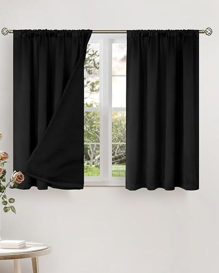 BGment Short Blackout Curtains for Small Window 40 Inch Long, Thermal Insulated Full Room Darkening Bedroom Curtains Soundproof Privacy Rod Pocket Kitchen Curtains, 2 Panels, Each Panel 42 Wide, Black
