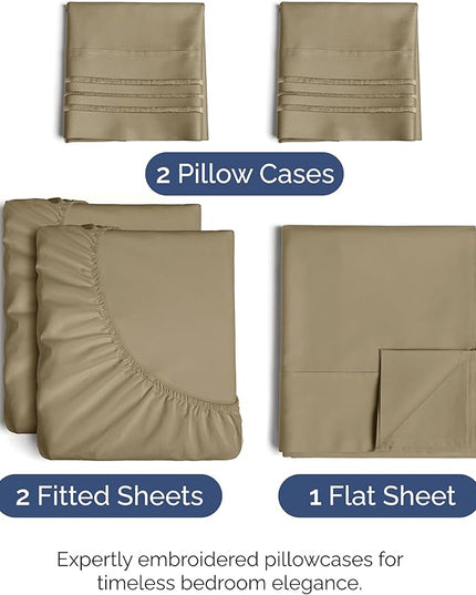 Split King Size 5 Piece Sheet Set - Comfy Breathable & Cooling Bed Sheets Set - Hotel Luxury Bedding for Women, Men, Kids, Teens, Boys & Girls - Deep Pockets, Soft and Wrinkle Free - Oeko-Tex - Khaki