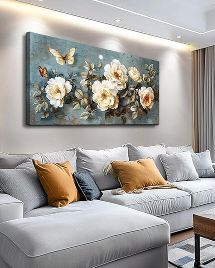 PHAOHUAXM Canvas Wall Decor For Bedroom Wall Art For Living Room Office Decor Abstract White Flower Wall Paintings Pictures Modern Artwork Posters Restaurant kitchen Home Decor Aesthetic 20"x40"