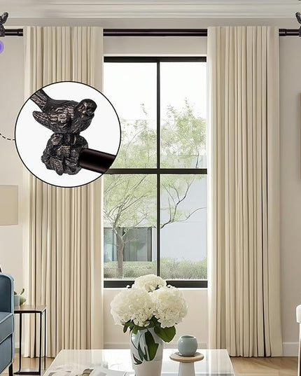 Curtain Rod 36 to 168 Inches Vintage Oil Bronze Curtain Rods for Windows Adjustable Drapery Rod with Bird Finials Heavy Duty Window Brown Curtains Rods for Living Room Bedroom