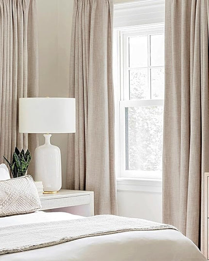 MIULEE 100% Blackout Polyester Textured Curtains for Bedroom Solid Thermal Insulated Natural Beige Grommet Room Darkening Curtains & Drapes Luxury Decor for Living Room Nursery 52 x 108 Inch(2 Panels)