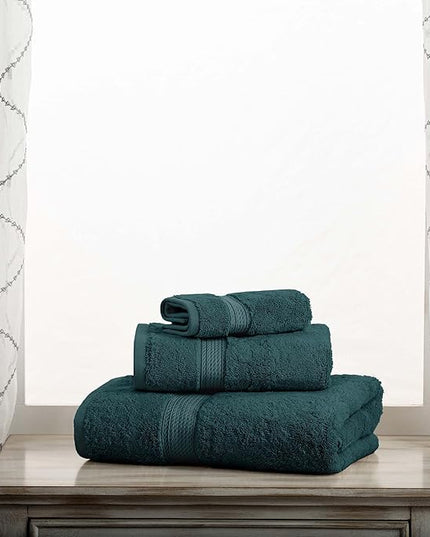 Superior Egyptian Cotton Pile 3 Piece Towel Set, Includes 1 Bath, 1 Hand, 1 Face Towel/Washcloth, Ultra Soft Luxury Towels, Thick Plush Essentials, Guest Bath, Spa, Hotel Bathroom, Teal