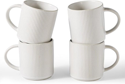 famiware Coffee Mug Set for 4, Star 16 oz Catering Mugs Cup Set with Handle for Coffee, Tea, Cocoa, Milk - Ceramic Stoneware Drinkware Set, Matte White