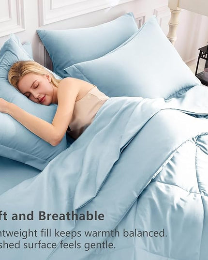 CozyLux Full Size Comforter Sets Light Blue - 7 Pieces Bed in a Bag Full, Luxury Soft Bed Set for All Seasons, Bedding Set with Down Alternative Comforter, Sheets, Pillowcases & Shams