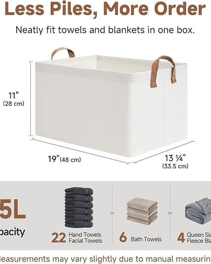 StorageWorks 45L Extra Large Fabric Storage Bins with PU Handles, Storage Baskets for Organizing, Large Laundry Basket, 2-Pack, Beige, 19" L X 13.25" W X 11" H