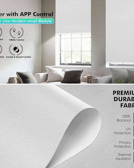 Motorized Blinds with Remote, Hub-Free Smart Blinds Work with Alexa, Automatic Roller Shades for Windows with Matter Motor, Cordless Blackout Shades, Solar Panel, Rechargeable, White, 35*72