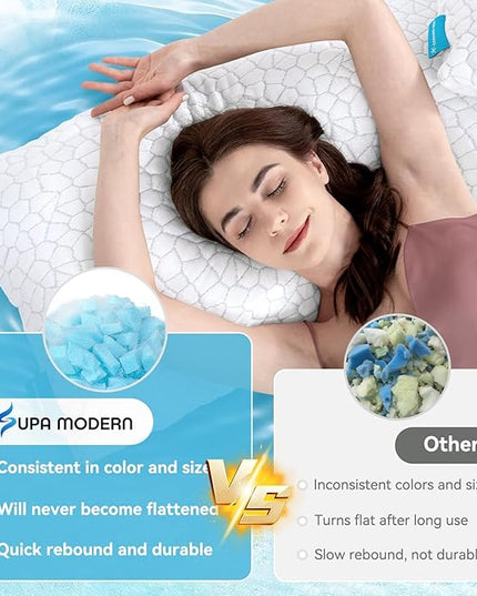 Cooling Bed Pillows for Sleeping 2 Pack Shredded Memory Foam Pillows Standard Size Set of 2, Adjustable Cool Pillow for Side Back Stomach Sleepers Luxury Gel Pillows with Washable Removable Cover
