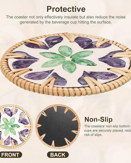 uxcell 2Pcs Handmade Woven Rattan Coasters, Heat-Resistant Drink Coasters for Coffee Table Dining Room Kitchen Coffee Wine Decor, Green Diamond