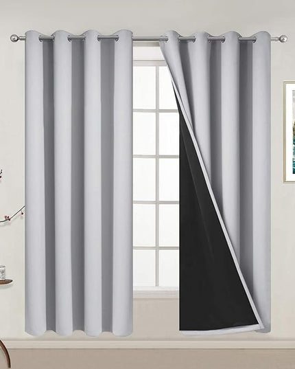 Yakamok 100% Blackout Lined Panels, Thermal Insulated Blackout Curtains for Bedroom, Heat Blocking Drapes for Living Room(52Wx63L, Light Grey, 2 Panels)