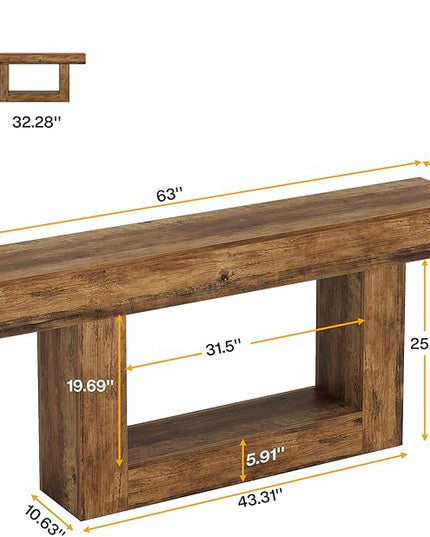Tribesigns 63" Console Table, Farmhouse 2-Tier Entryway Table with U-Shaped Base, Narrow Long Wood Sofa Table Behind Couch Table for Living Room, Hallway, Foyer, Vintage Brown
