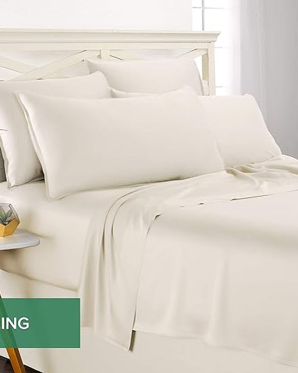 Pure Bamboo Twin XL Sheets, Genuine 100% Organic Viscose Derived from Bamboo Bed Sheet Set, Luxuriously Soft & Cooling, Double Stitching, 2 Year Quality Promise (Twin XL, Ivory)