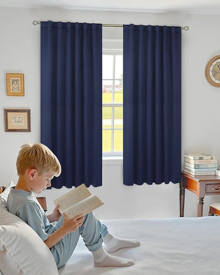 BGment Rod Pocket and Back Tab Blackout Curtains for Bedroom - Thermal Insulated Room Darkening Curtains for Living Room, 2 Window Curtain Panels (52 x 63 Inch, Navy Blue)