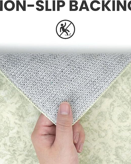 2x3 Washable Rug Soft Area Rug for Entryway, Light Sage Green and Ivory Non-Slip Indoor Door Mat Floral Low-Pile Kitchen Rugs, Neutral Vintage Carpet for Entrance Kitchen Bedside Farmhouse
