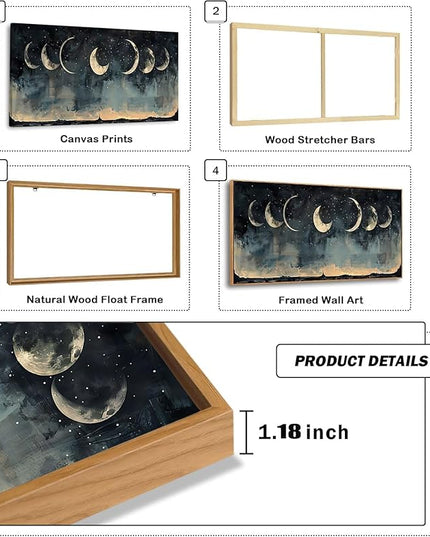 ILLBDR Framed Large Wall art Moon Wall Decor Nature Landscape Painting Dark Academia Rustic Farmhouse Aesthetics for Bedroom Living Room Office 24"x48"