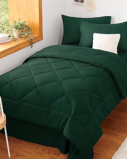 CozyLux Twin XL Comforter Set Emerald Green - 5 Pieces Twin Extra Long Bed in a Bag for College Dorm, All Season Bedding Set for Girls and Boys, Soft Bed Set with Comforter, Sheets, Pillowcase & Sham