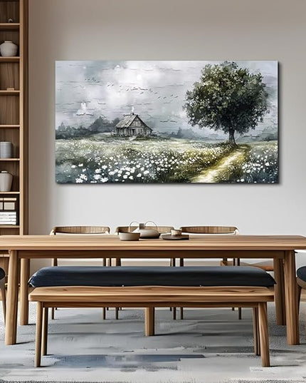ERQINHUA Gray Large Canvas Wall Art For Living Room Farmhouse Wall Decor For Bedroom Office Home Decor Field scenery Paintings Tree Landscape Wall Pictures Printed Artwork Ready to Hang 30"X60"