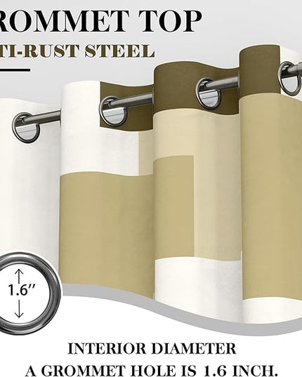 Beige 100% Blackout Curtains for Bedroom 96 inch Long 2 Panels Set White Beige Modern Abstract Geometric Black Out Curtains Insulated Room Darkening Window Drapes for Living Room, 52Wx96L