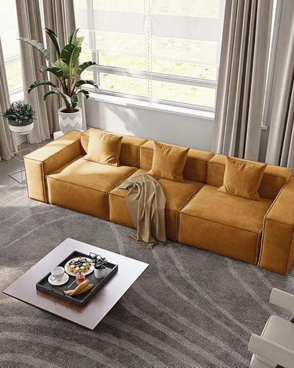 POVISON 115" Modular Sectional Sofa for Living Room Modern Large Sectional Couches Velvet Deep Seat Sofa Set 3 Seats Oversized Big Comfy Cloud Couch for House Office