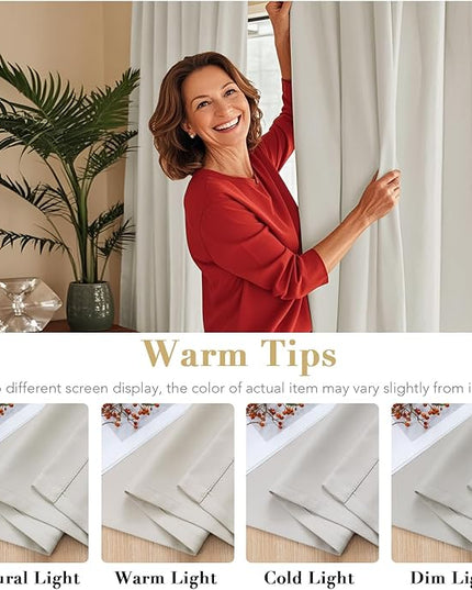 H.VERSAILTEX Blackout Curtains Thermal Insulated Window Treatment Panels Room Darkening Blackout Drapes for Living Room Back Tab/Rod Pocket Bedroom Draperies, 52 x 45 Inch, Ivory/Cream, 2 Panels