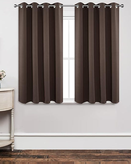 Joydeco Blackout Curtains 45 Inch Length 2 Panels Set, Thermal Insulated Long Curtains& Drapes 2 Burg, Room Darkening Grommet Drapes for Living Room Bedroom Window (W52 x L45 Inch, Chocolate)