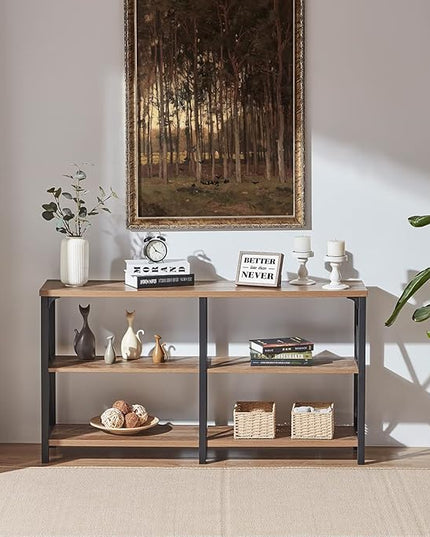 IBF Rustic Console Table, Industrial Wood and Metal Sofa Table, Hallway Entry Table for Home Living Room, Long Horizontal Bookshelf Entryway Table with Retro Vintage Storage Shelf, Rustic Oak, 47 Inch