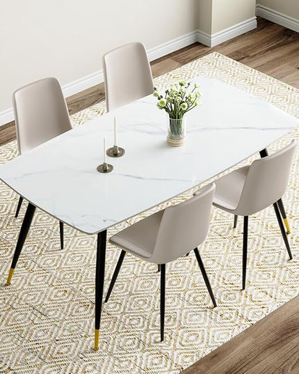 White Modern Dining Table Set for 4, 62'' Rectangular Sintered Stone Table with 4 Chairs