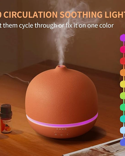 Wanlola Stone Diffusers for Essential Oils Large Room,500ml Handmade Ceramic Diffuser with 4 Timer & 10 Ambient Light Settings for Home Office (Terracotta)