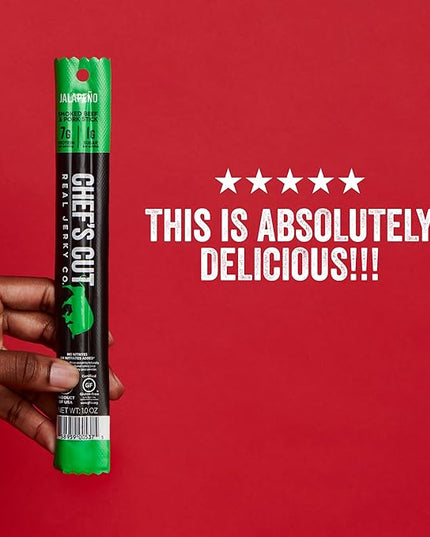 Chef’s Cut Real Snack Sticks | High Protein Meat Snack Sticks with 8g Protein, Gluten Free, Keto-Friendly| Premium Smoked Beef & Pork Blend | Jalapeño Heat | 1 oz Stick (12-Count Bag)