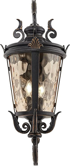 John Timberland Casa Marseille Vintage Outdoor Wall Light Fixture Veranda Bronze Scroll Frame 31" Champagne Hammered Glass for Exterior House Porch Patio Outside Deck Garage Yard Front Door