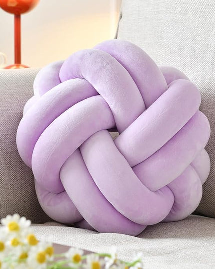 Knot Ball Pillow, Round Decorative Throw Pillows Cushion, 8 Inch Lilac Soft Plush Knotted Pillows Pillow, Modern Home Throw Knot Decorative Cushion