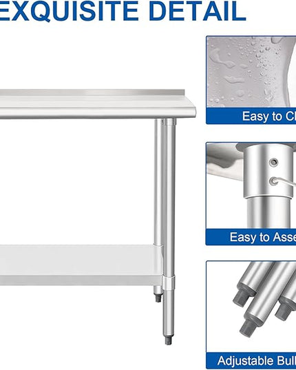 HARDURA Stainless Steel Commercial Work Table Prep Work Metal Table 14×30 Inches with Undershelf and 2" Backsplash Heavy Duty NSF 430 for Kitchen Food Prep