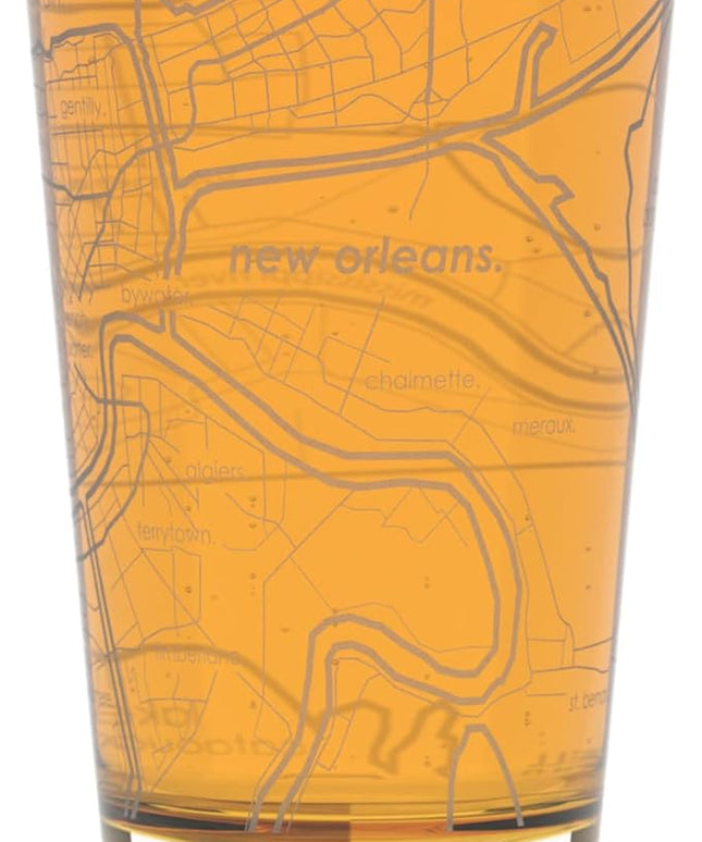 Well Told Engraved New Orleans Louisiana Map Pint Glass, Etched Beer Gift (16 oz, Clear) City Map Pint, Custom City Glassware, Gifts For Beer Lovers