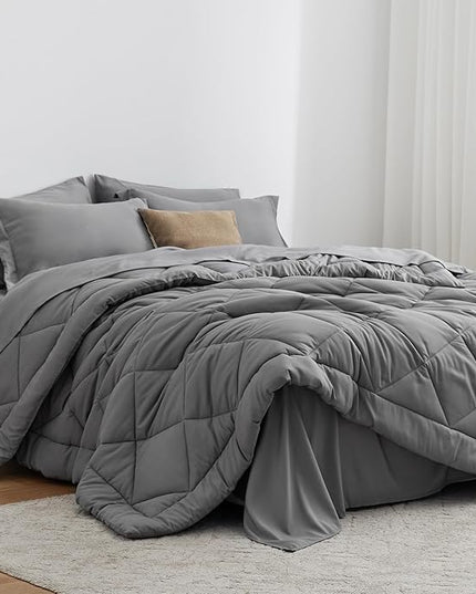 Love's cabin Twin XL Comforter Set Grey, 5 Pieces Twin XL Bed in a Bag, All Season Bedding Sets with 1 Comforter, 1 Flat Sheet, 1 Fitted Sheet, 1 Pillowcase and 1 Pillow Sham