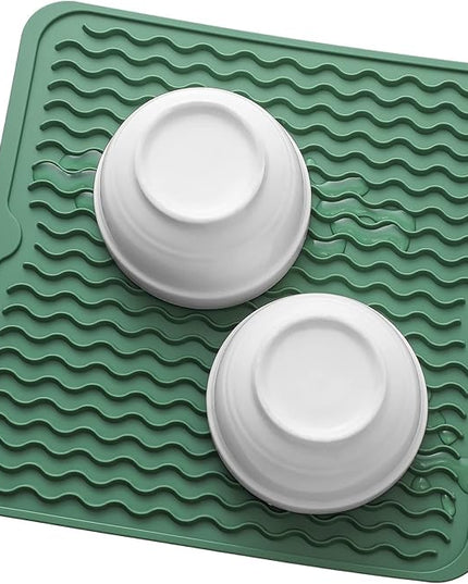 Silicone Dish Drying Mat for Multiple Usage,Easy clean,Eco-friendly,Heat-resistant Silicone Mat for Kitchen Counter or Sink,Refrigerator or Drawer liner Green M 12 inches x 12 inches