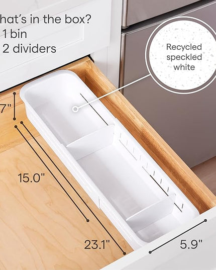 YouCopia DrawerFit Expandable Kitchen Drawer Organizer: Sliding Storage Tray for Utensils & Accessories in Deep Drawers, Expandable 15–23" wide, White Speckled BPA-free