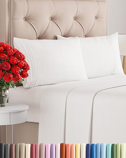Full Size 4 Piece Sheet Set - Comfy Breathable & Cooling Bed Sheets Set - Hotel Luxury Bedding for Women, Men, Kids, Teens, Boys & Girls - Deep Pockets, Soft, Wrinkle Free - Oeko-Tex - Antique White
