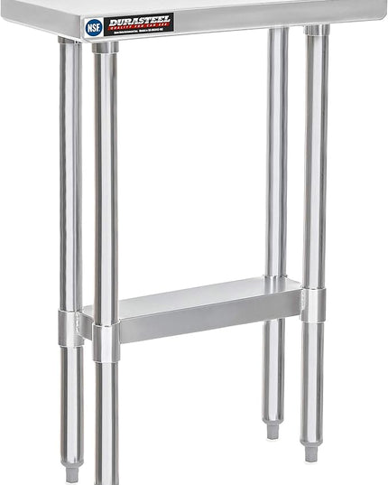 DuraSteel 24x12 Small Stainless Steel Table - NSF Metal Narrow Commercial Food Prep Side Worktable with Under Shelf - For Laundry Room, Kitchen, Outdoor Grill, Small Spaces