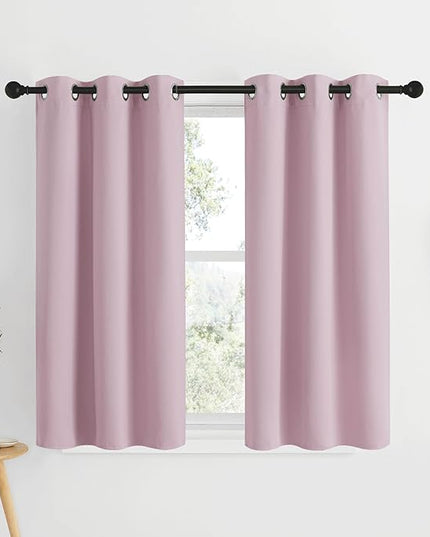 NICETOWN Room Darkening Short Curtains for Kitchen - Thermal Insulated Solid Grommet Top Room Darkening Curtain Panels/Draperies for Bedroom/Cafe (Baby Pink, 1 Pair, 34 x 50 Inch)