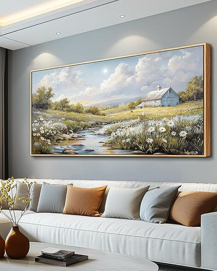 PHAOHUAXM Wood Framed Wall Art For Living Room Large Canvas Wall Decor For Bedroom Flower Watercolour Painting Office Decor Countryside Scenery Wall Picture Printing Artwork Home Decor 20x40 In