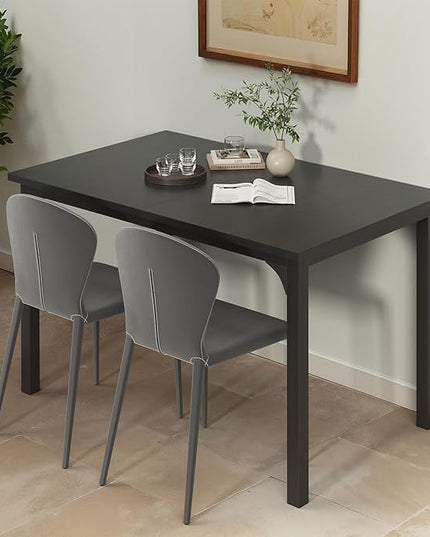 Extendable Dining Table, Modern Wooden Rectangle Kitchen Table for 4-8 People with Strong Metal Legs, Space Saving Expandable Dining Room Tables for Restaurant, Conference, Black