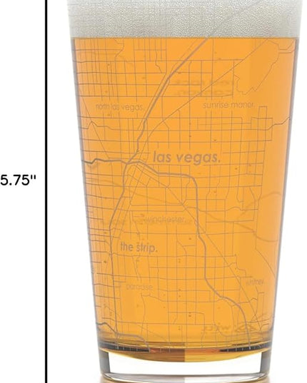 Well Told Engraved Las Vegas Nevada Map Pint Glass, Etched Beer Gift (16 oz, Clear) City Map Pint, Custom City Glassware, Gifts For Beer Lovers