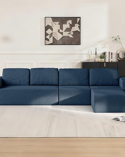 136" Modular Sectional Couch Left/Right Facing Convertible, L-Shape Modern Teddy Sofa, Deep Seat Upholstered Foam Couch for Living Room Bedroom, No Assembly Required (Blue, Teddy Boucle)