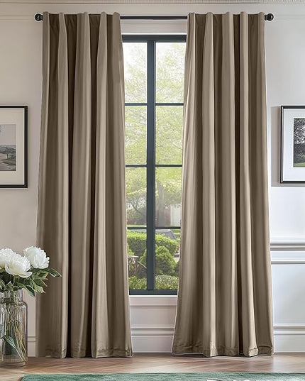 Lazzzy Velvet Blackout Curtains Thermal Insulated Room Window Drapes Super Soft Luxury Curtains for Living Room Bedroom Rod Pocket 2 Panels, Light Taupe, 52" W x 90" L