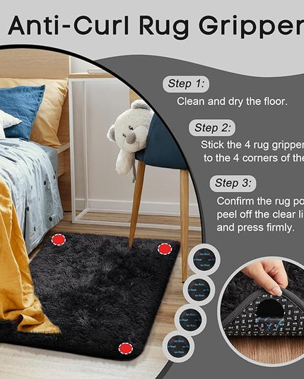 Ophanie Small Black Entryway Throw Rugs for Bedroom, 2x3 Mini Area Rug, Affordable Non Slip Fluffy Carpet, Fuzzy Soft Living Room Rugs, Home Decor Aesthetic, Nursery
