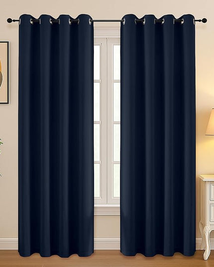 Simplebrand Navy Blue Curtains for Bedroom Living Room 72 Inches Long 2 Panels Set, Room Darkening Thermal Insulated Curtains & Drapes, Solid Grommet Noise Reducing Window Treatment, W50 x L72 Inch