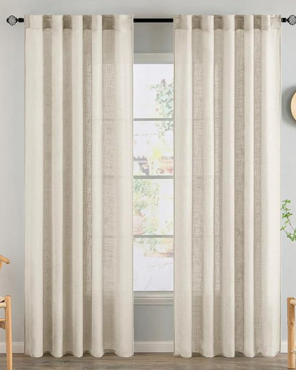 MIULEE Cream Linen Curtains 84 Inch Length 2 Panels for Bedroom Living Room, Soft Linen Textured Window Drapes Semi Sheer Light Filtering Back Tab Rod Pocket Farmhouse Modern Burlap Look Decor
