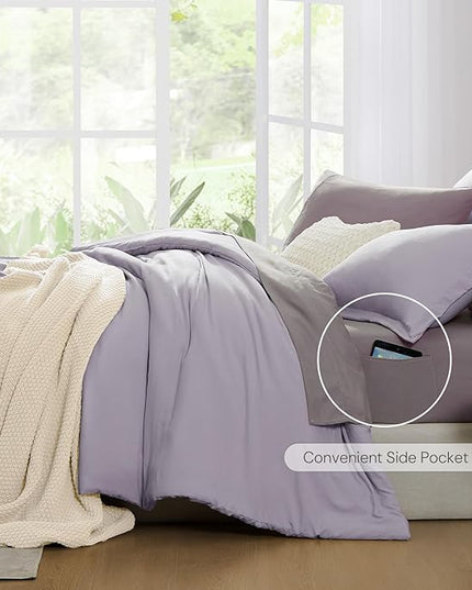 WRENSONGE Full Size Comforter Set- 7 Pieces Lilac Bed in a Bag Full Size Comforter with Fitted Sheet, Flat Sheet, 2 Pillow Shams, 2 Pillowcases, Warm Bedding Sets for All Season